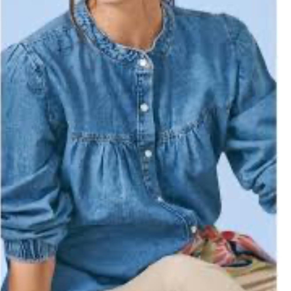 Saks Fifth Avenue Blue Button-Up Denim Tunic Womens Size M Blouse - Picture 2 of 7